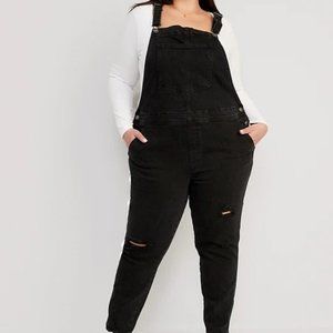 Old Navy Straight Black-Wash Ripped Jean Overalls for Women, Size 16